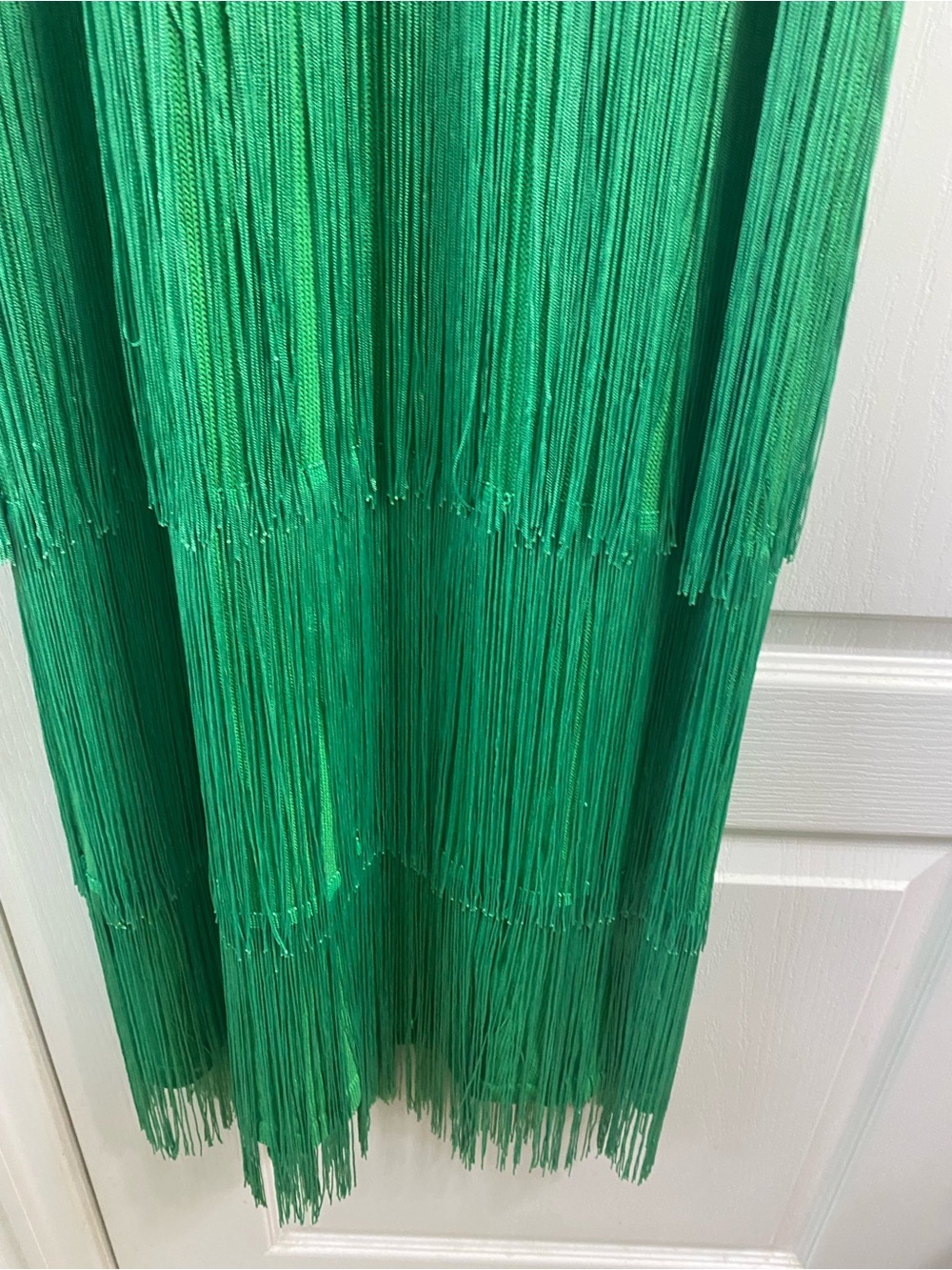 Vici Sunset Spritz Great Gatsby Tiered Fringe Maxi Vibrant Green Knit Dress M - Picture 15 of 15
